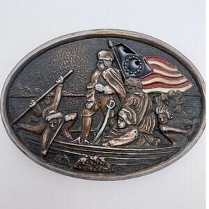 Brass and Enamel Belt Buckle of Washington Crossing the Delaware
